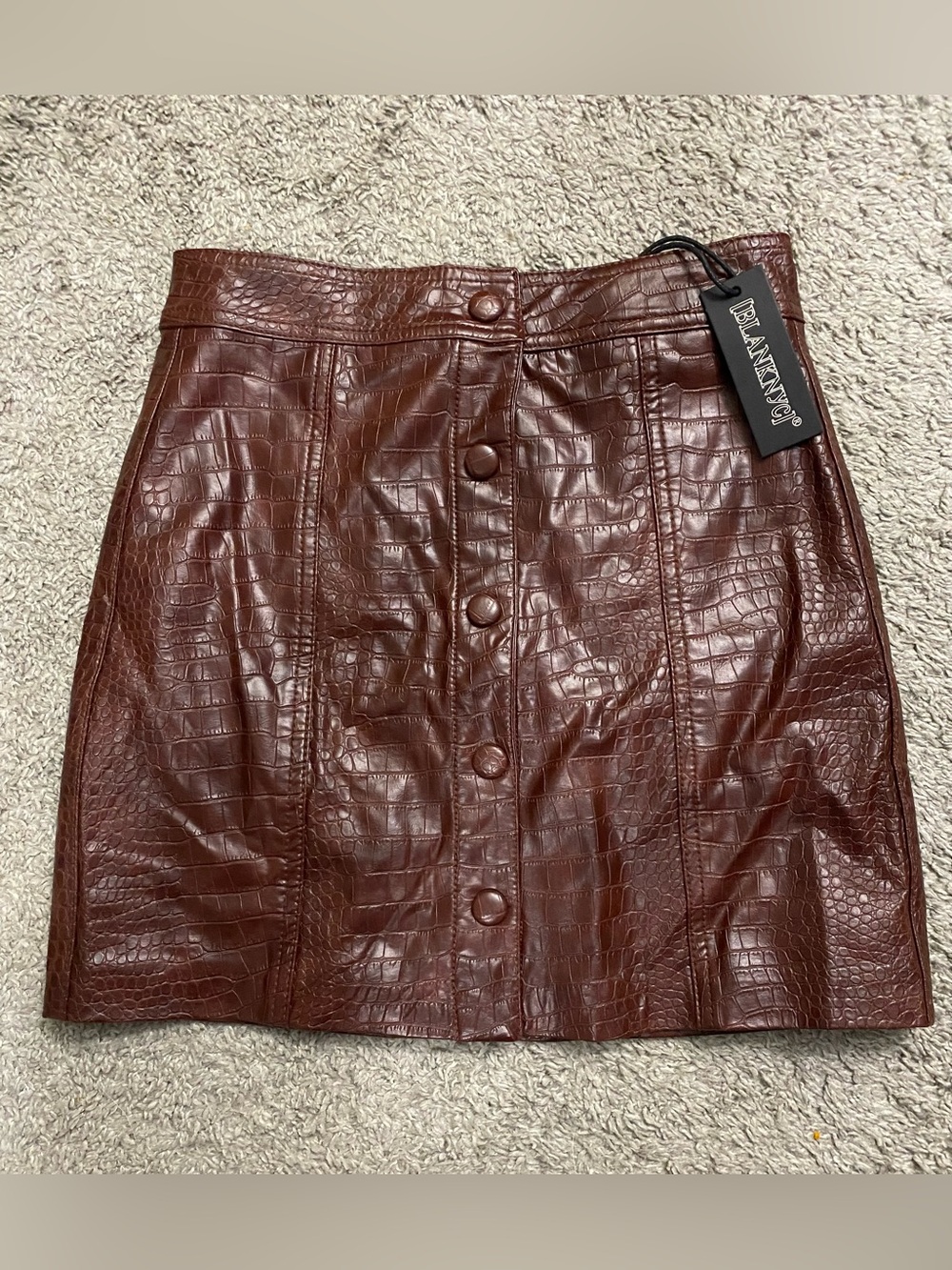 Blank NYC Croc-Embossed Button-Front Mini Skirt in Dark Brown